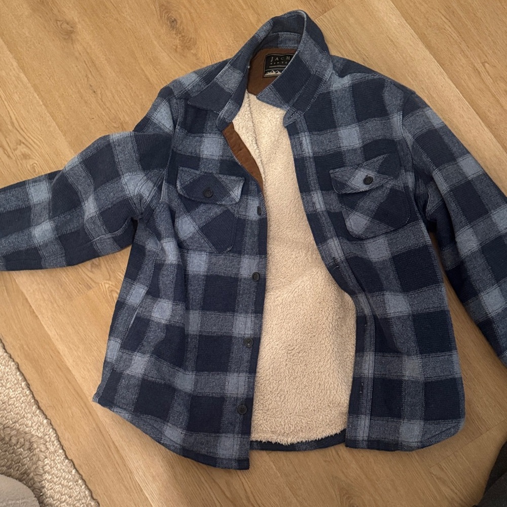 Jachs Navy and Beige Checkered Shirt Jacket